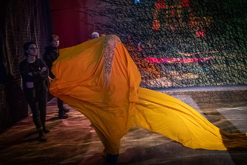 maura nguyen donohue in devynn emory's boiling rain excerpt in Jeffrey Gibson's POWER FULL BECAUSE WE’RE DIFFERENT. photo credit: Douglas Mason.